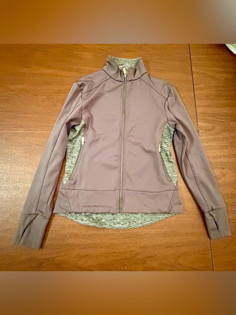 High Five Girls Small Full Zip Athletic Jacket Purple Grey Heathered Thumbholes
